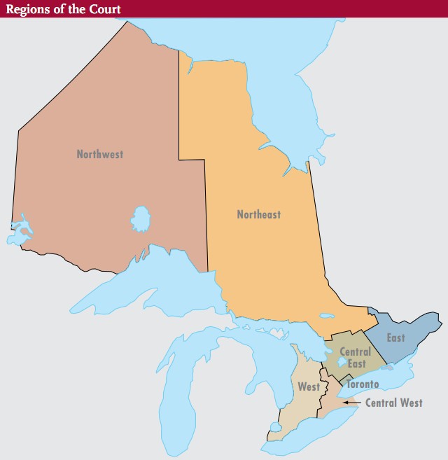 Map showing the geographic regions of the Court