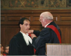 Swearing-in ceremony of Justice Harvey Brownstone, robed by former Chief Judge Ted Andrews, 1995.