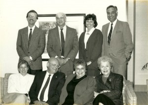 Judicial Appointments Advisory Committee (1989/1990 Front (L to R): Denise Korpan, David McCord, Michele Landsberg, Valerie Kasurak. Back (L to R): Robert Muir, Peter Russell (Chair), Susan Dunn (Secretary), Ben Sennik. Absent: Tom Bastedo, Judge Robert Walmsley. (Courtesy: Susan Dunn) 