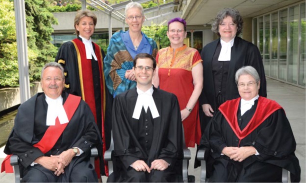 Call to the Bar, June 16, 2011 Back row, left to right: Law Society Treasurer Laurie H. Pawlitza, Roberta Benson, Miriam Kaufman, Law Society Bencher Janet Minor. Front row, left to right: The Honourable Justice James Nevins, new lawyer Jacob Kaufman, Former Attorney General and Law Society Lay Bencher Marion Boyd. (Courtesy: The Law Society of Upper Canada)