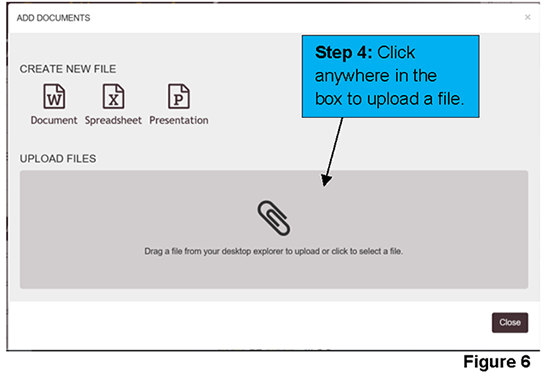 Clicking in the box under “UPLOAD FILES” allows you to upload a file saved on your computer.