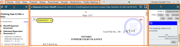 A diagram of the review screen split in 4 sections